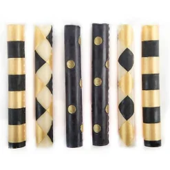 Mini Black  Gold Dinner Candles, Set of 6