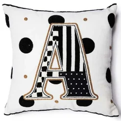 Monogram A Beaded Throw Pillow