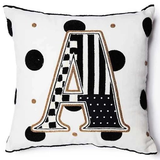 Monogram A Beaded Throw Pillow