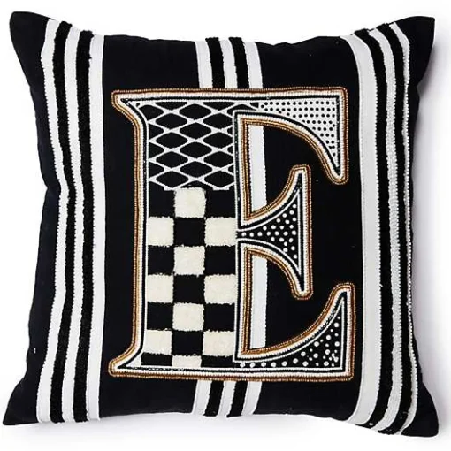 Monogram E Beaded Throw Pillow