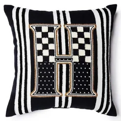 Monogram H Beaded Throw Pillow