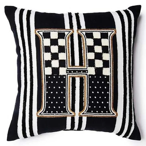 Monogram H Beaded Throw Pillow