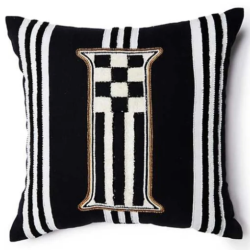 Monogram I Beaded Throw Pillow