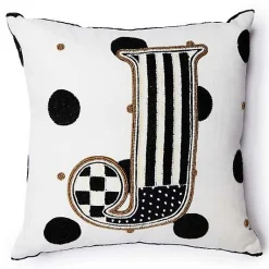 Monogram J Beaded Throw Pillow
