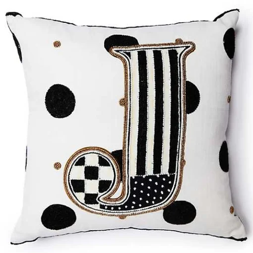 Monogram J Beaded Throw Pillow