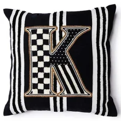 Monogram K Beaded Throw Pillow