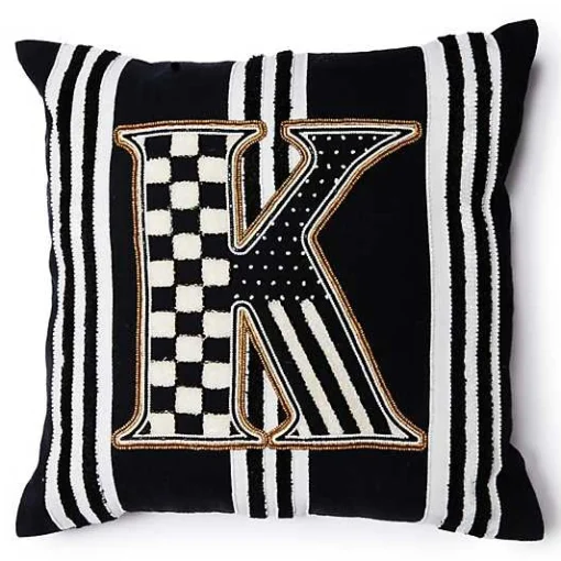 Monogram K Beaded Throw Pillow