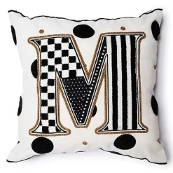 Monogram M Beaded Throw Pillow