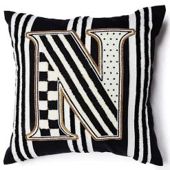 Monogram N Beaded Throw Pillow