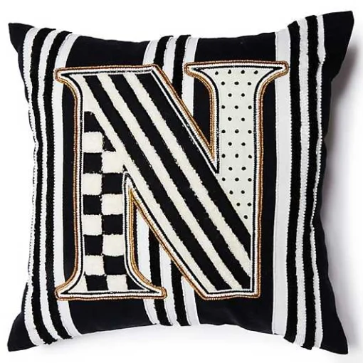Monogram N Beaded Throw Pillow