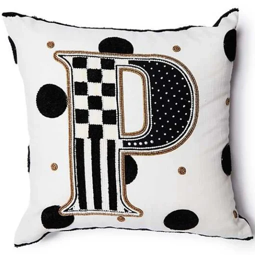 Monogram P Beaded Throw Pillow