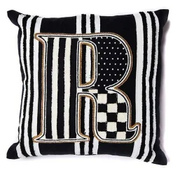 Monogram R Beaded Throw Pillow