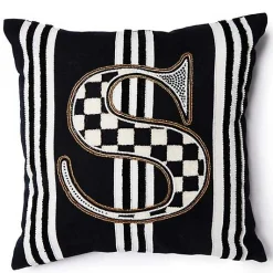 Monogram S Beaded Throw Pillow