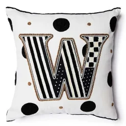 Monogram W Beaded Throw Pillow