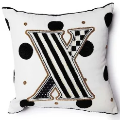 Monogram X Beaded Throw Pillow