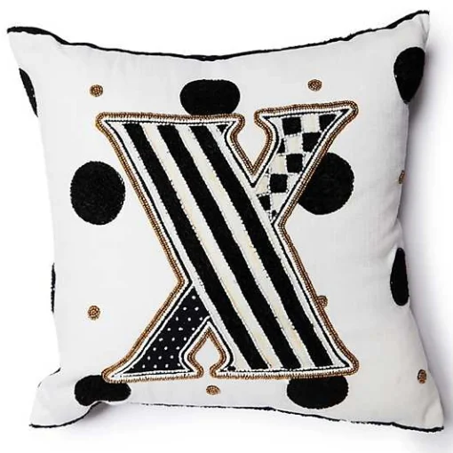 Monogram X Beaded Throw Pillow