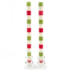 Multi Bands Red  Green  Dinner Candles, Set of 2