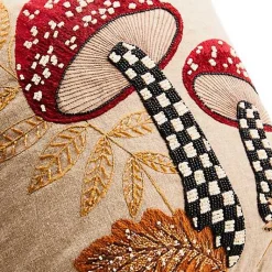 Mushroom Check Beaded Throw Pillow