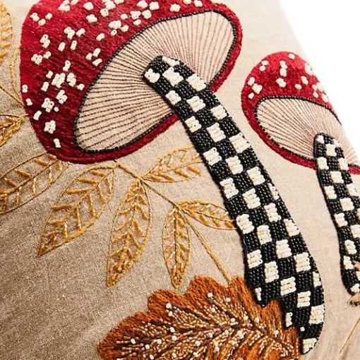 Mushroom Check Beaded Throw Pillow