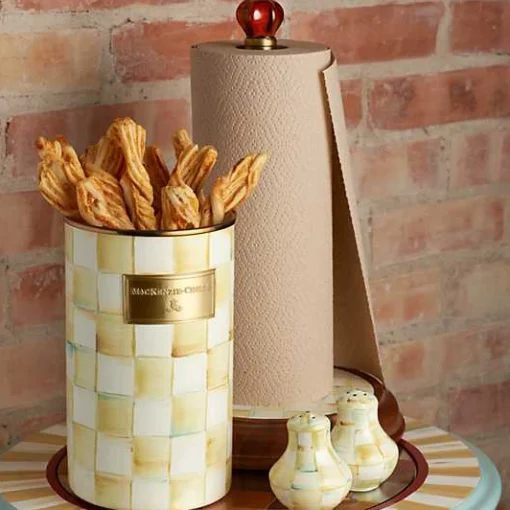 Parchment Check Wood Paper Towel Holder