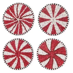 Peppermint Beaded Coasters, Set of 4