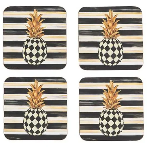 Pineapple Cork Back Coasters, Set of 4