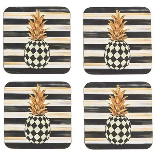Pineapple Cork Back Coasters, Set of 4