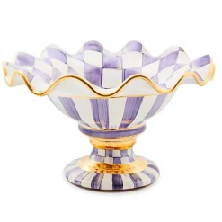 Plum Check Ceramic Compote