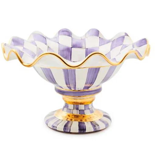 Plum Check Ceramic Compote