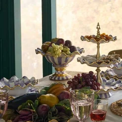 Plum Check Ceramic Compote