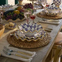 Plum Check Ceramic Fluted Dinner Plate
