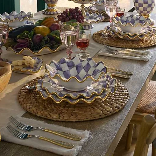 Plum Check Ceramic Fluted Dinner Plate
