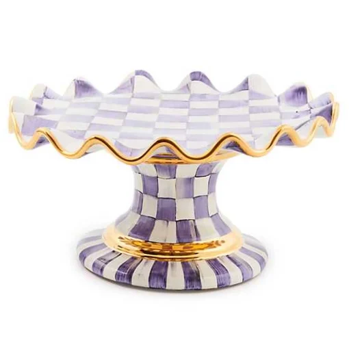 Plum Check Ceramic Fluted Cake Stand