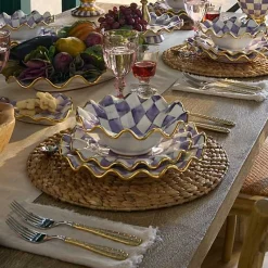 Plum Check Ceramic Fluted Breakfast Bowl