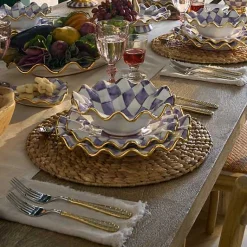 Plum Check Ceramic Fluted Dessert Plate
