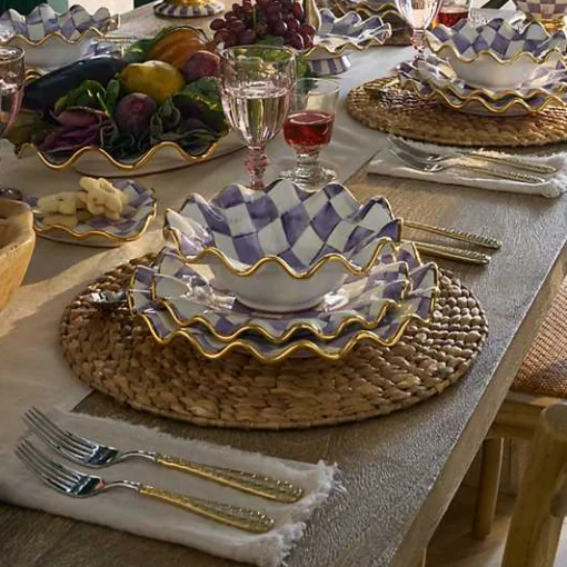 Plum Check Ceramic Fluted Dessert Plate