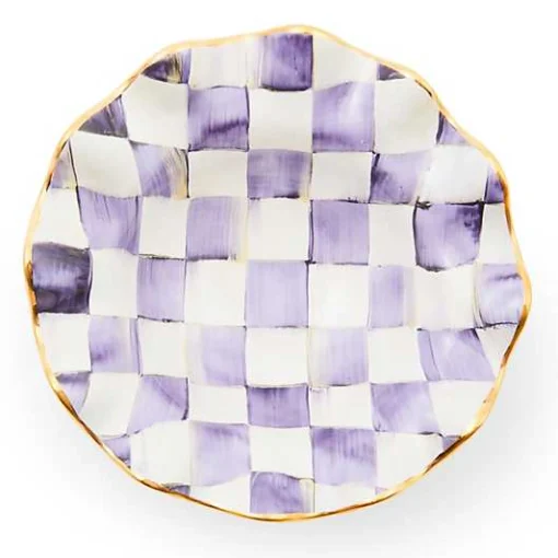 Plum Check Ceramic Fluted Breakfast Bowl