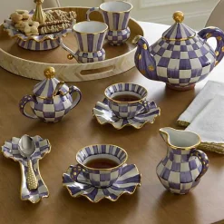 Plum Check Ceramic Saucer