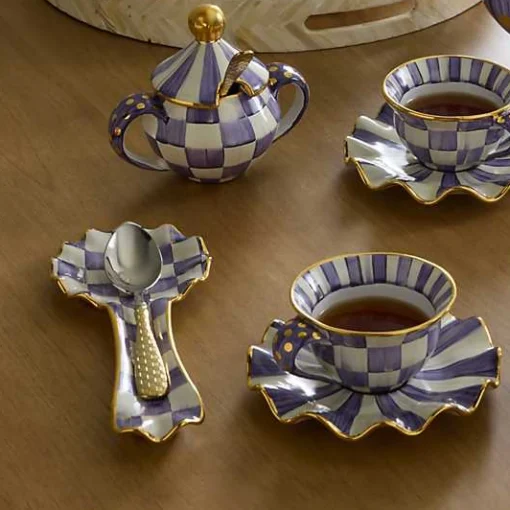 Plum Check Ceramic Spoon Rest