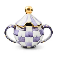 Plum Check Ceramic Sugar Bowl with Lid