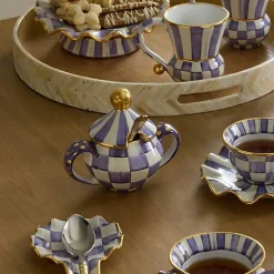 Plum Check Ceramic Sugar Bowl with Lid