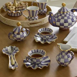 Plum Check Ceramic Teacup
