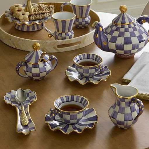 Plum Check Ceramic Teacup