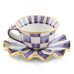 Plum Check Ceramic Teacup