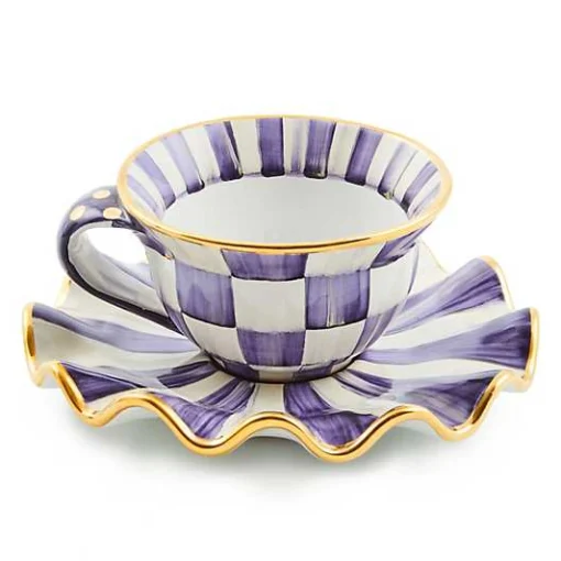 Plum Check Ceramic Teacup