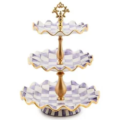 Plum Check Ceramic Three Tier Sweet Stand