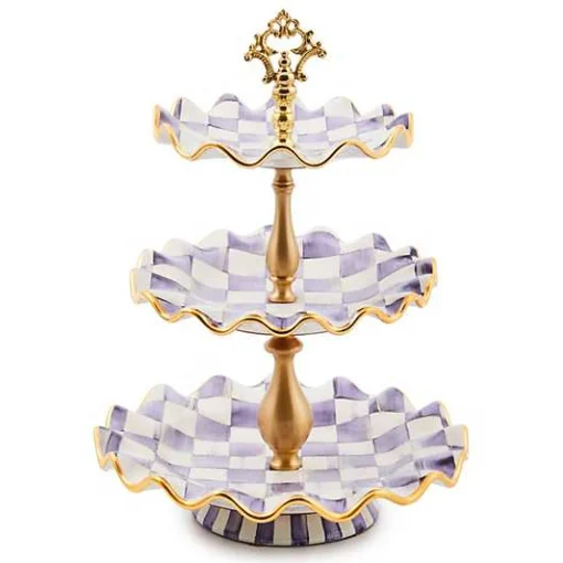 Plum Check Ceramic Three Tier Sweet Stand
