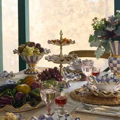 Plum Check Ceramic Three Tier Sweet Stand