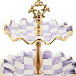 Plum Check Ceramic Three Tier Sweet Stand