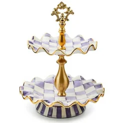 Plum Check Ceramic Two Tier Sweet Stand